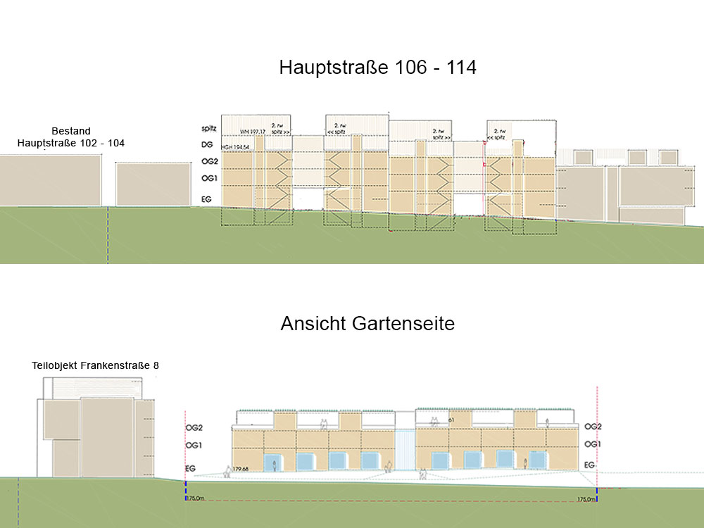 Front- und Gartenansicht des Bauprojekts Hauptstrasse 106 -114 in Heiligenhaus